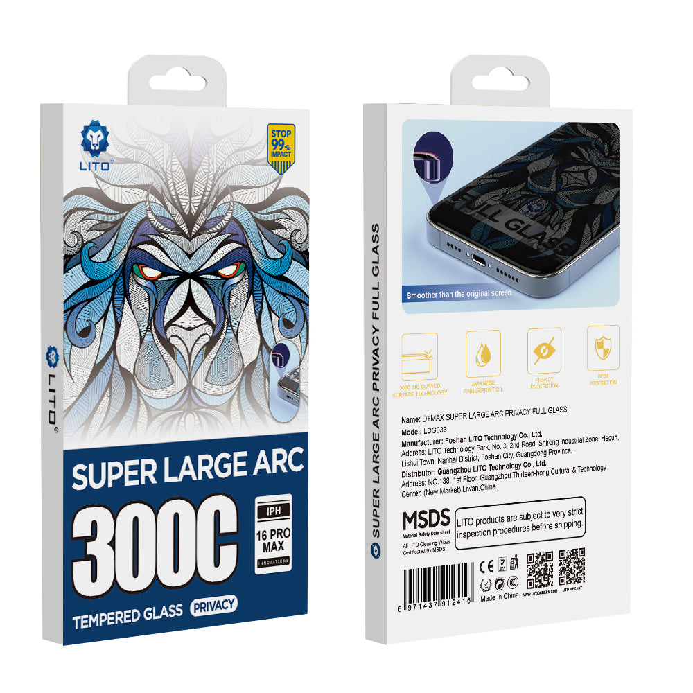 Privacy Screen Protector Lito D+ Max 300C for Apple iPhone 15 Plus, Tempered Glass, Full Glue