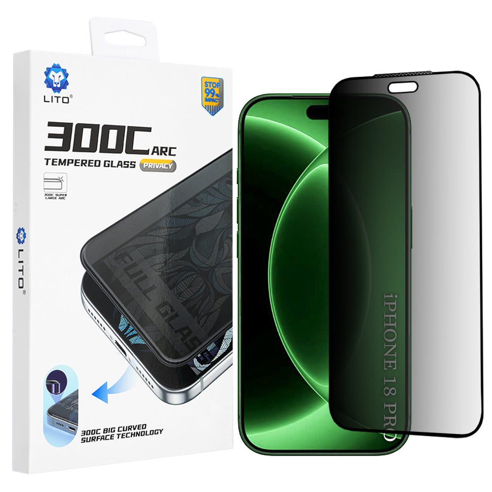 Zaščitna folija zaslona Privacy Lito D+ Max 300C za Apple iPhone 18 Pro, kaljeno steklo, polno lepilo