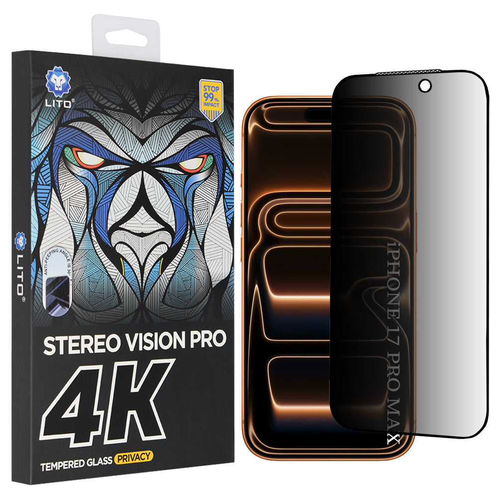 Zaščitna folija za zasebnost zaslona Lito D+ Max 4K za Apple iPhone 17 Pro Max, Kaljeno steklo, Polno lepljenje