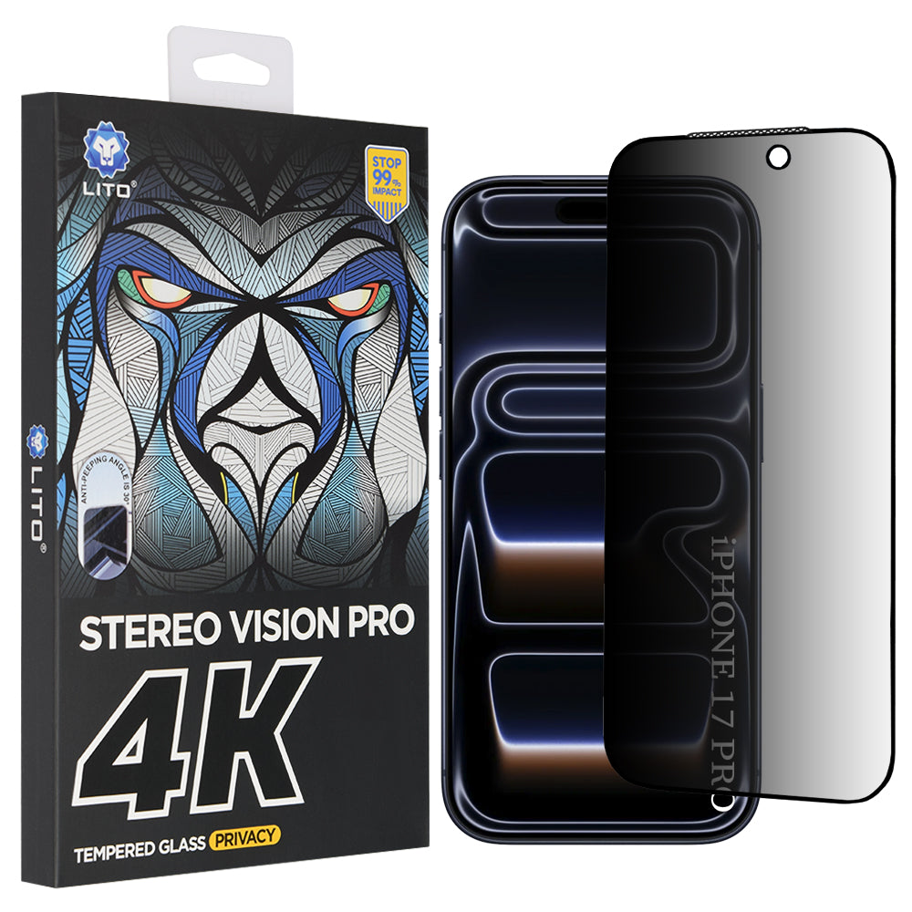 Zaščitna folija za zasebnost zaslona Lito D+ Max 4K za Apple iPhone 17 Pro, Kaljeno steklo, Polno lepljenje