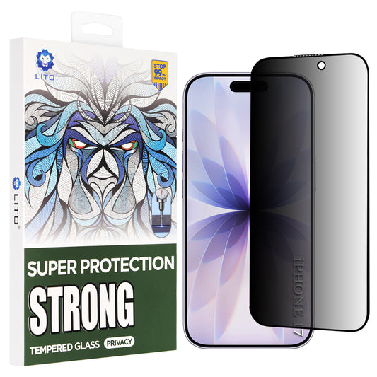 Zaščitna folija za zasebnost zaslona Lito D+ Max Strong za Apple iPhone 17 / 16 Pro, Kaljeno steklo, Polno lepilo