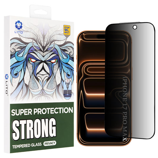Zaščitna folija za zasebnost zaslona Lito D+ Max Strong za Apple iPhone 17 Pro Max, Kaljeno steklo, Polno lepljenje
