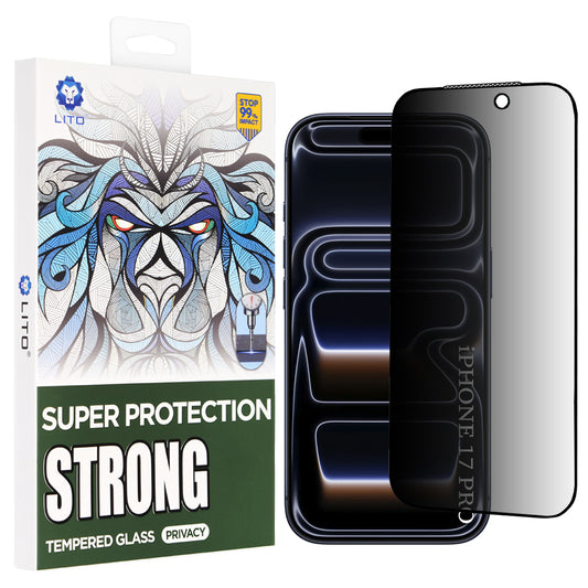 Zaščitna folija za zasebnost zaslona Lito D+ Max Strong za Apple iPhone 17 Pro, Kaljeno steklo, Polno lepilo