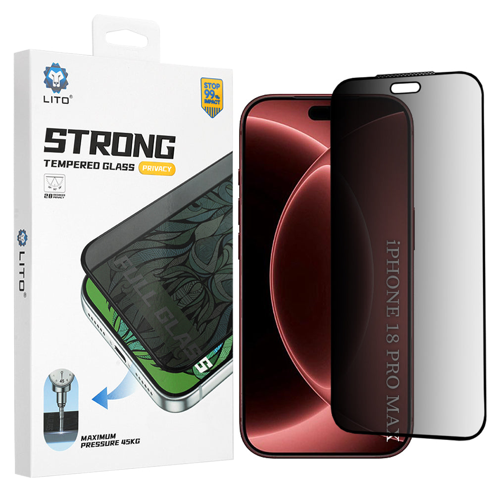 Zaščitna folija zaslona Privacy Lito D+ Max Strong za Apple iPhone 18 Pro Max, kaljeno steklo, polno lepilo