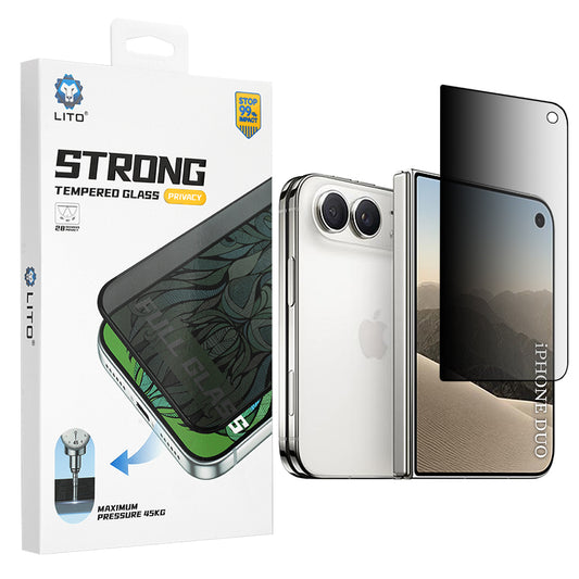 Zaščitna folija za zunanji zaslon Privacy Lito D+ Max Strong za Apple iPhone Duo, kaljeno steklo, polno lepilo