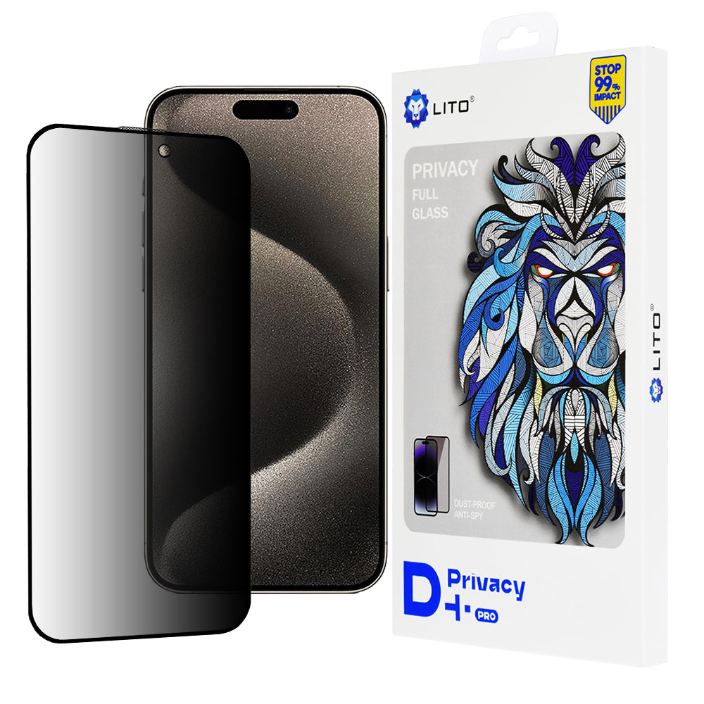 Zaščitna folija zaslona Privacy Lito D+ Pro za Apple iPhone 15 Pro Max, varnostno steklo, polno lepilo