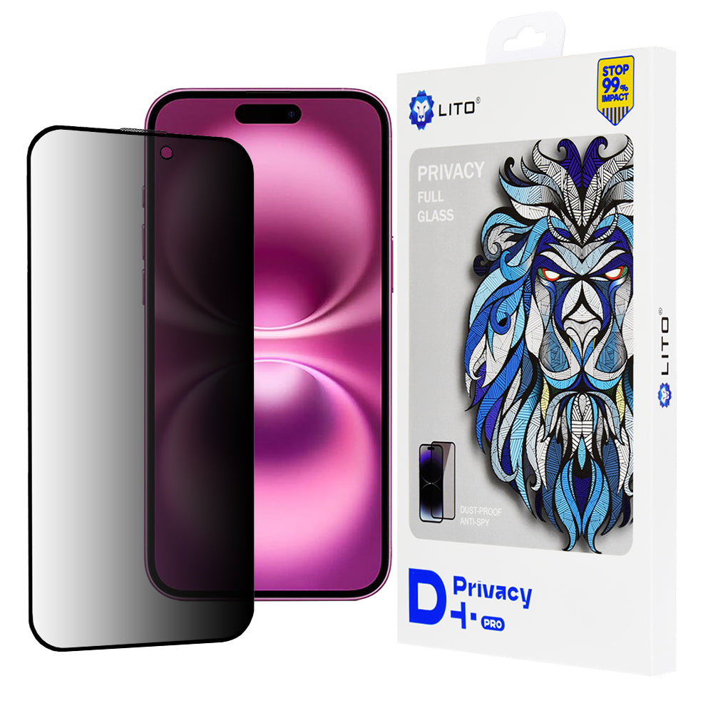 Zaščitna folija zaslona Privacy Lito D+ Pro za Apple iPhone 16 Plus, kaljeno steklo, polno lepilo