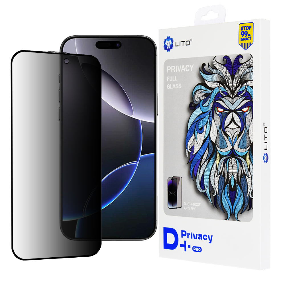 Zaščitna folija zaslona Privacy Lito D+ Pro za Apple iPhone 16 Pro Max, kaljeno steklo, polno lepilo