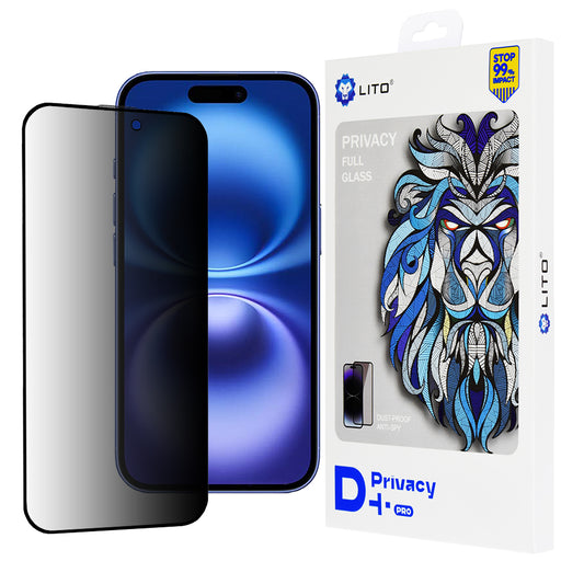 Zaščitna folija zaslona Privacy Lito D+ Pro za Apple iPhone 16, kaljeno steklo, polno lepilo