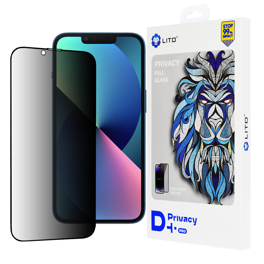Zaščitna folija zaslona Privacy Lito D+ Pro za Apple iPhone 17e / 16e / 14 / 13 Pro, varnostno steklo, polno lepilo