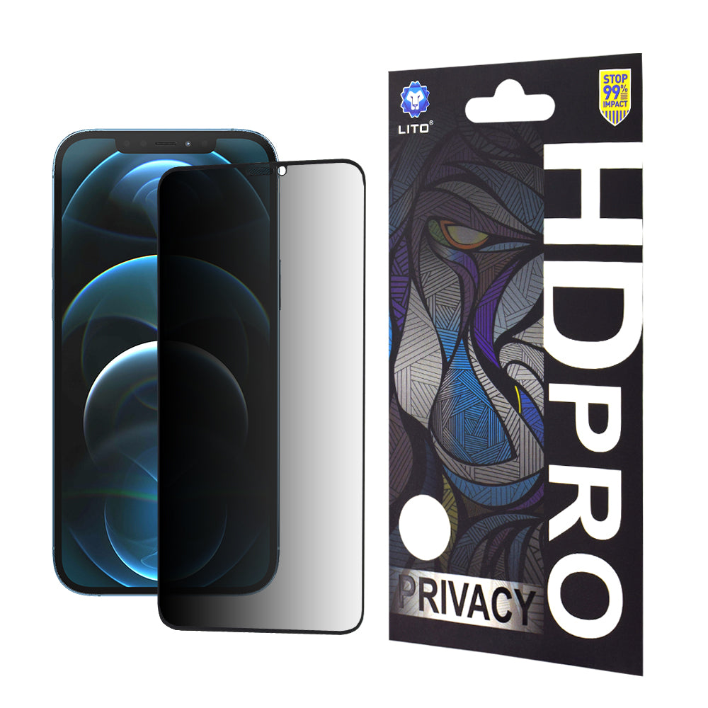 Zaščitna folija zaslona Privacy Lito HD Pro za Apple iPhone 12 Pro Max, varnostno steklo, polno lepilo