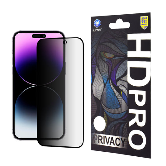 Zaščitna folija zaslona Privacy Lito HD Pro za Apple iPhone 14 Pro Max, kaljeno steklo, polno lepilo