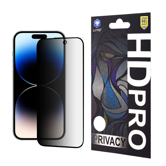 Privacy Screen Protector Lito HD Pro for Apple iPhone 14 Pro, Tempered Glass, Full Glue
