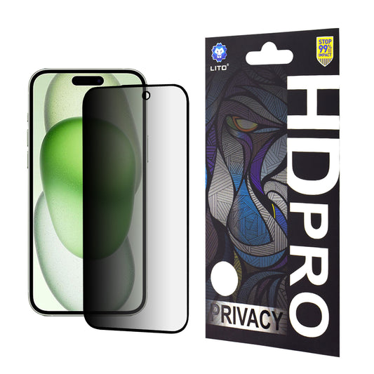 Zaščitna folija za zaslon Privacy Lito HD Pro za Apple iPhone 15 Plus, kaljeno steklo, popolno lepilo