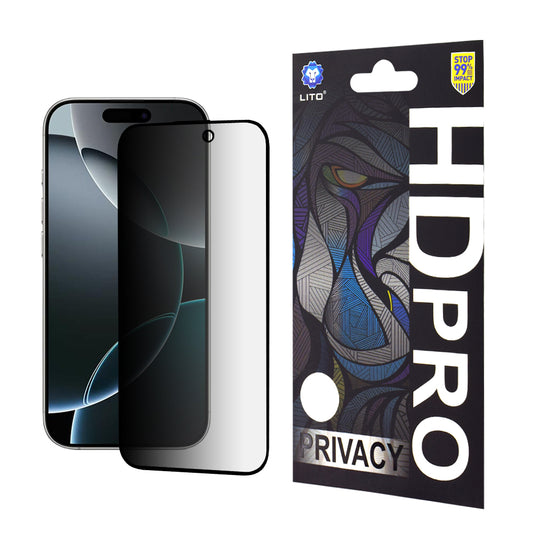 Zaščitna folija za zaslon Privacy Lito HD Pro za Apple iPhone 16 Pro, kaljeno steklo, polno lepilo