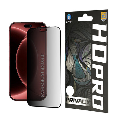 Zaščitna folija zaslona Privacy Lito HD Pro za Apple iPhone 18 Pro Max, kaljeno steklo, polno lepilo