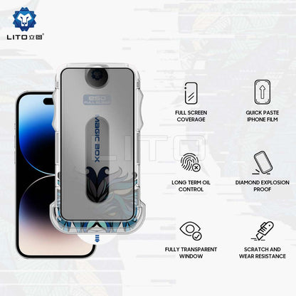 Privacy Screen Protector Lito Magic Glass Box D+ Tools for Apple iPhone 16 Plus, Tempered Glass, Full Glue