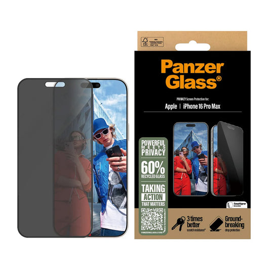 Zaščitna folija za zaslon Privacy PanzerGlass Ultra-Wide Fit EasyAligner za Apple iPhone 16 Pro Max, Kaljeno steklo, Polno lepljenje