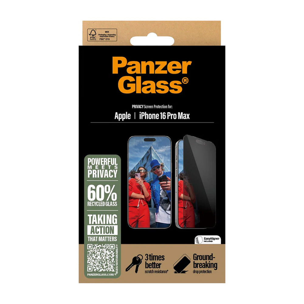 Zaščitna folija za zaslon Privacy PanzerGlass Ultra-Wide Fit EasyAligner za Apple iPhone 16 Pro Max, Kaljeno steklo, Polno lepljenje