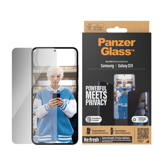Zaščitna folija za zasebnost zaslona PanzerGlass Ultra-Wide Fit EasyAligner za Samsung Galaxy S24 S921, Kaljeno steklo, Polno lepljenje
