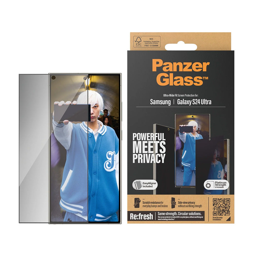 Zaščitna folija za zaslon Privacy PanzerGlass Ultra-Wide Fit EasyAligner za Samsung Galaxy S24 Ultra S928, Kaljeno steklo, Polno lepljenje