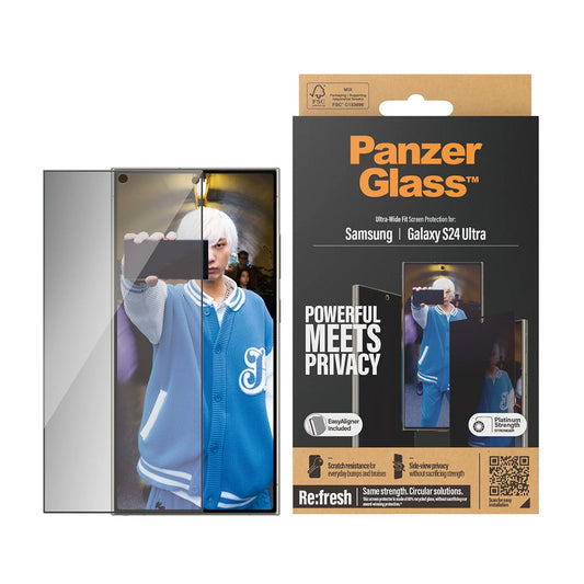 Zaščitna folija za zaslon Privacy PanzerGlass Ultra-Wide Fit EasyAligner za Samsung Galaxy S24 Ultra S928, Kaljeno steklo, Polno lepljenje