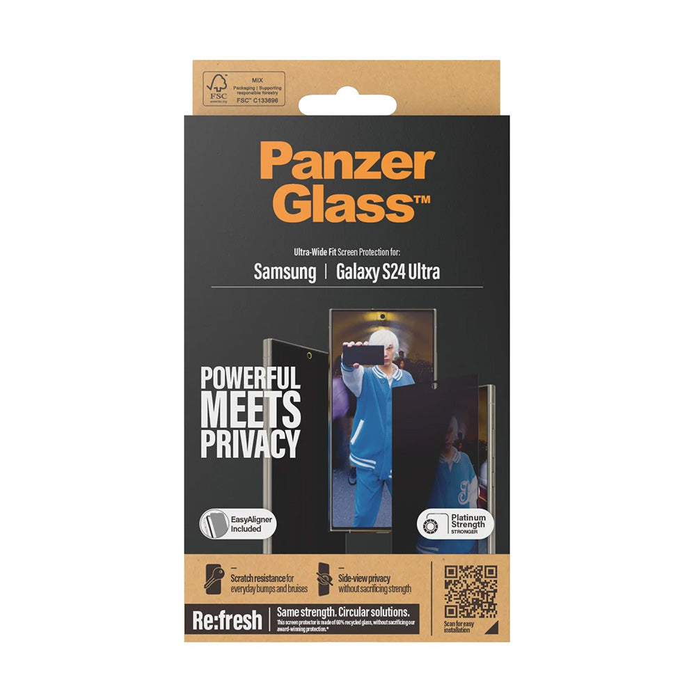 Zaščitna folija za zaslon Privacy PanzerGlass Ultra-Wide Fit EasyAligner za Samsung Galaxy S24 Ultra S928, Kaljeno steklo, Polno lepljenje