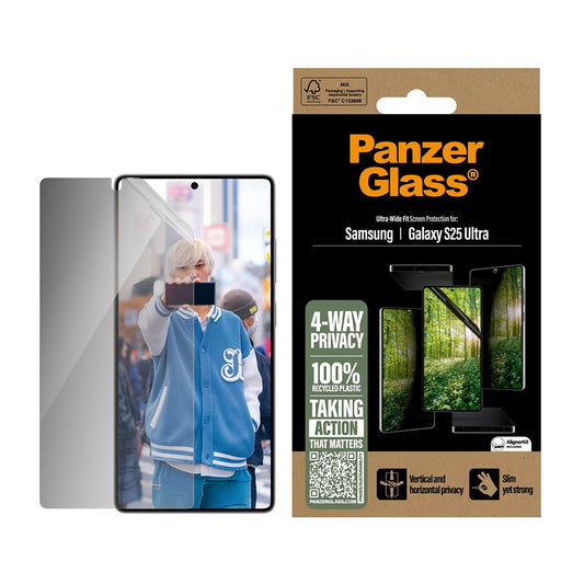Zaščitna folija za zaslon Privacy PanzerGlass Ultra-Wide Fit Eco Matrix 4-Way za Samsung Galaxy S25 Ultra S938, Kaljeno steklo, Polno lepljenje
