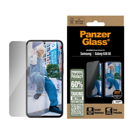 Zaščitna folija za zaslon Privacy PanzerGlass Ultra-Wide Fit za Samsung Galaxy A36 A366, Kaljeno steklo, Polno lepljenje