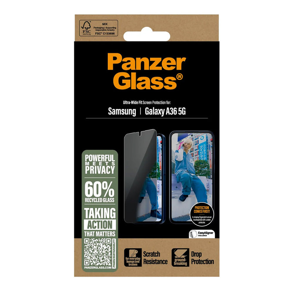 Zaščitna folija za zaslon Privacy PanzerGlass Ultra-Wide Fit za Samsung Galaxy A36 A366, Kaljeno steklo, Polno lepljenje