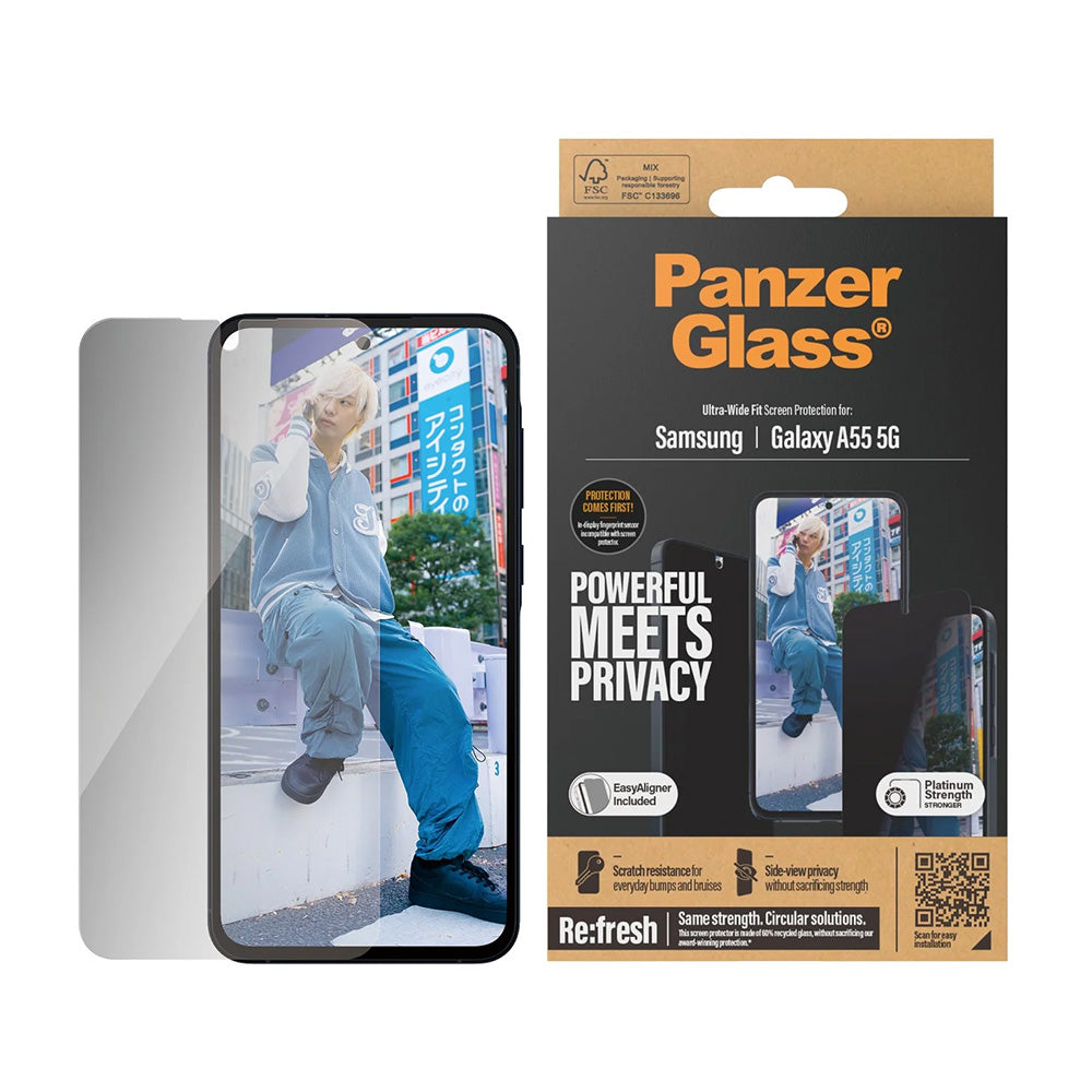 Zaščitna folija za zaslon Privacy PanzerGlass Ultra-Wide Fit za Samsung Galaxy A55 5G A556, Kaljeno steklo, Polno lepljenje