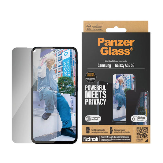 Zaščitna folija za zaslon Privacy PanzerGlass Ultra-Wide Fit za Samsung Galaxy A55 5G A556, Kaljeno steklo, Polno lepljenje