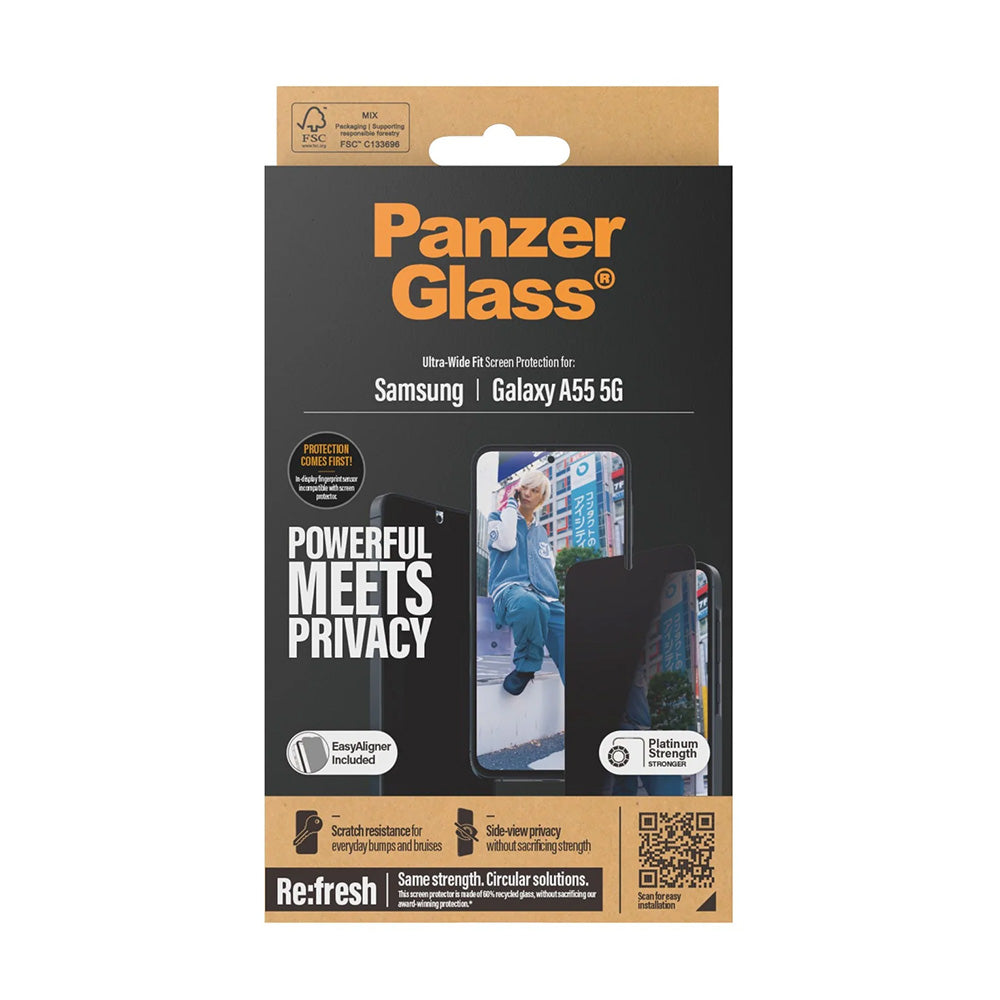 Zaščitna folija za zaslon Privacy PanzerGlass Ultra-Wide Fit za Samsung Galaxy A55 5G A556, Kaljeno steklo, Polno lepljenje