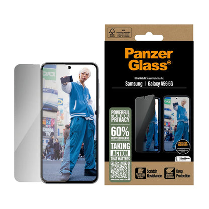 Zaščitna folija za zaslon Privacy PanzerGlass Ultra-Wide Fit za Samsung Galaxy A56 A566, Kaljeno steklo, Full Glue