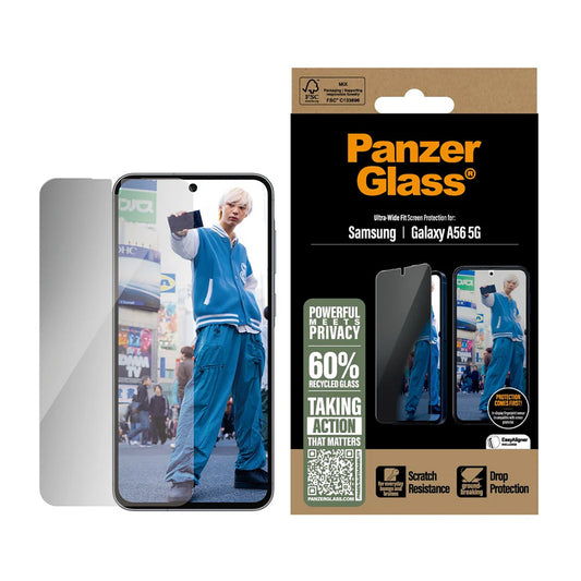 Zaščitna folija za zaslon Privacy PanzerGlass Ultra-Wide Fit za Samsung Galaxy A56 A566, Kaljeno steklo, Full Glue