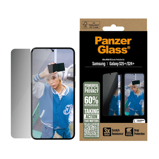 Zaščitna folija za zaslon Privacy PanzerGlass Ultra-Wide Fit za Samsung Galaxy S25+ S936 / S24+ S926, Kaljeno steklo, Polno lepljenje