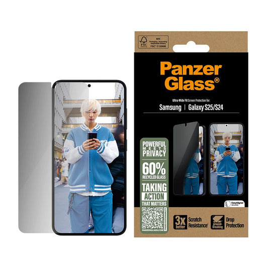 Zaščitna folija za zaslon Privacy PanzerGlass Ultra-Wide Fit za Samsung Galaxy S25 S931 / S24 S921, Kaljeno steklo, Polno lepljenje