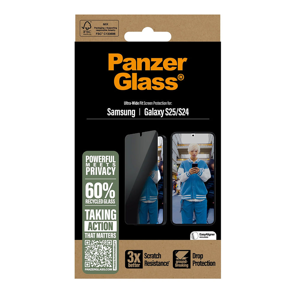 Zaščitna folija za zaslon Privacy PanzerGlass Ultra-Wide Fit za Samsung Galaxy S25 S931 / S24 S921, Kaljeno steklo, Polno lepljenje
