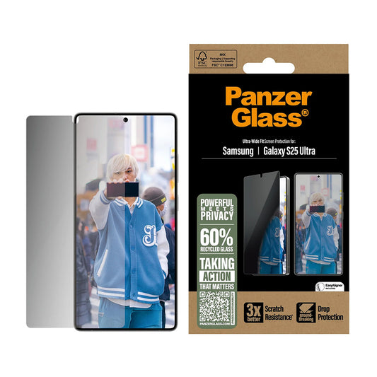 Zaščitna folija za zaslon Privacy PanzerGlass Ultra-Wide Fit za Samsung Galaxy S25 Ultra S938, Kaljeno steklo, Polno lepljenje