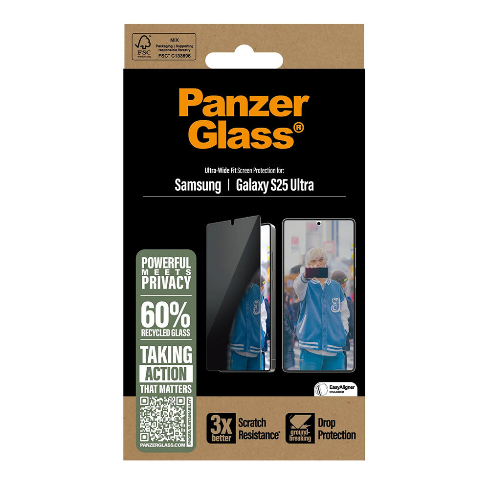 Zaščitna folija za zaslon Privacy PanzerGlass Ultra-Wide Fit za Samsung Galaxy S25 Ultra S938, Kaljeno steklo, Polno lepljenje