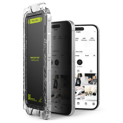 Zaščitna folija za zaslon Privacy Ringke Easy Slide za Apple iPhone 16 Plus / 15 Plus, Kaljeno steklo, Polno lepljenje, Komplet 2 kosa