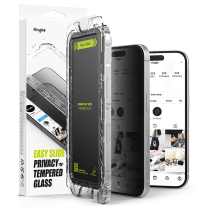 Zaščitna folija za zaslon Privacy Ringke Easy Slide za Apple iPhone 16 Plus / 15 Plus, Kaljeno steklo, Polno lepljenje, Komplet 2 kosa