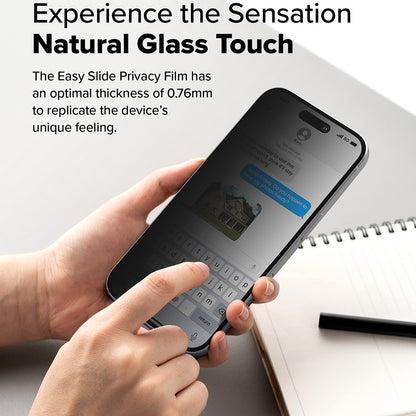 Zaščitna folija za zaslon Privacy Ringke Easy Slide za Apple iPhone 16 Plus / 15 Plus, Kaljeno steklo, Polno lepljenje, Komplet 2 kosa