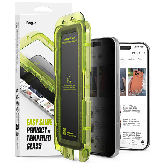 Zaščitna folija zaslona Privacy Ringke Easy Slide za Apple iPhone 18 Pro, kaljeno steklo, polno lepilo, komplet 2 kosa