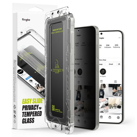 Zaščitna folija zaslona Privacy Ringke Easy Slide za Samsung Galaxy S25+ S936, kaljeno steklo, polno lepilo, komplet 2 kosa