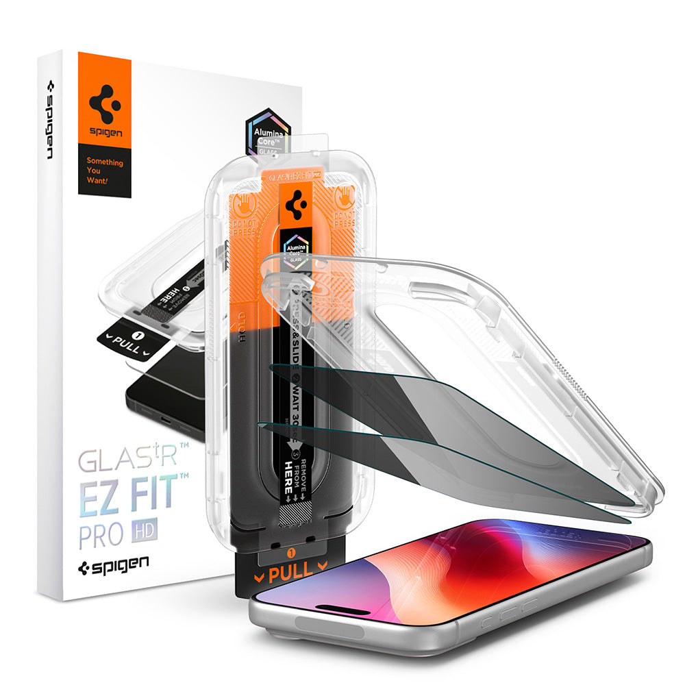 Zaščitna folija zaslona Privacy Spigen GlastR EZ FIT Pro HD za Apple iPhone 18 Pro Max, kaljeno steklo, polno lepilo, komplet 2 kosa AGL12033