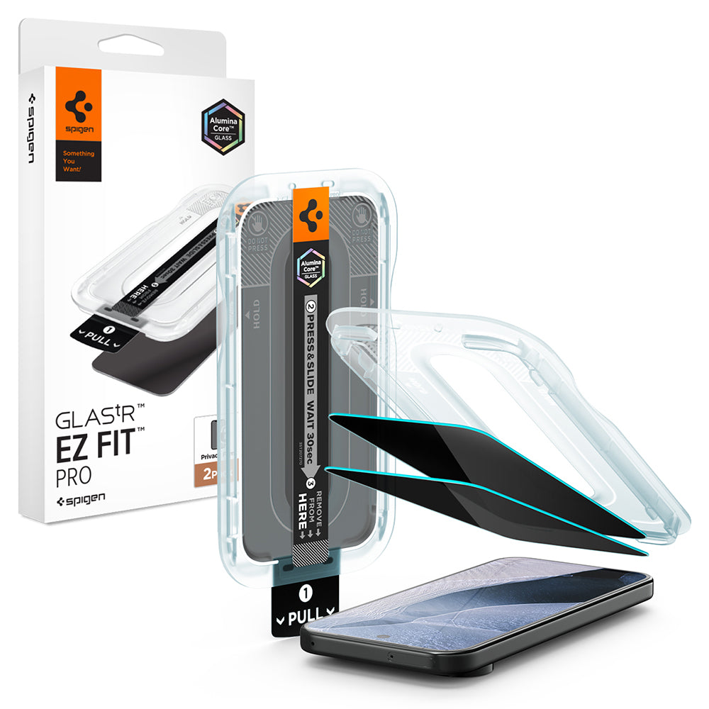 Zaščitna folija zaslona Privacy Spigen GlastR EZ FIT Pro za Google Pixel 11 Pro / 10 Pro, kaljeno steklo, polno lepilo, komplet 2 kosa AGL11481