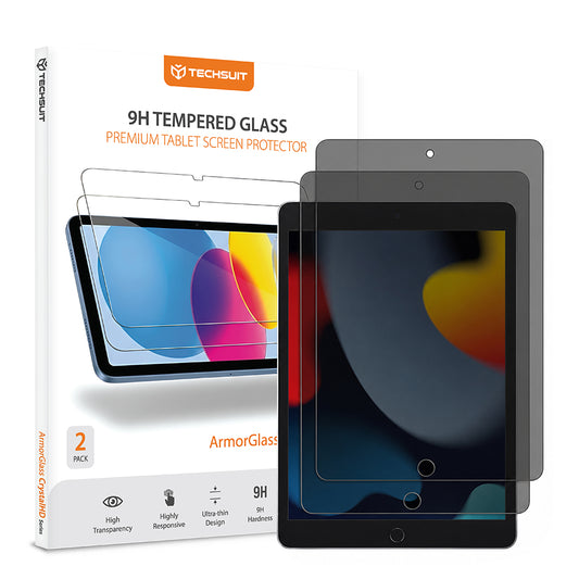 Zaščitna folija zaslona Privacy Techsuit ArmorGlass CrystalHD za Apple iPad 10.2 (2021), kaljeno steklo, polno lepilo, komplet 2 kosa