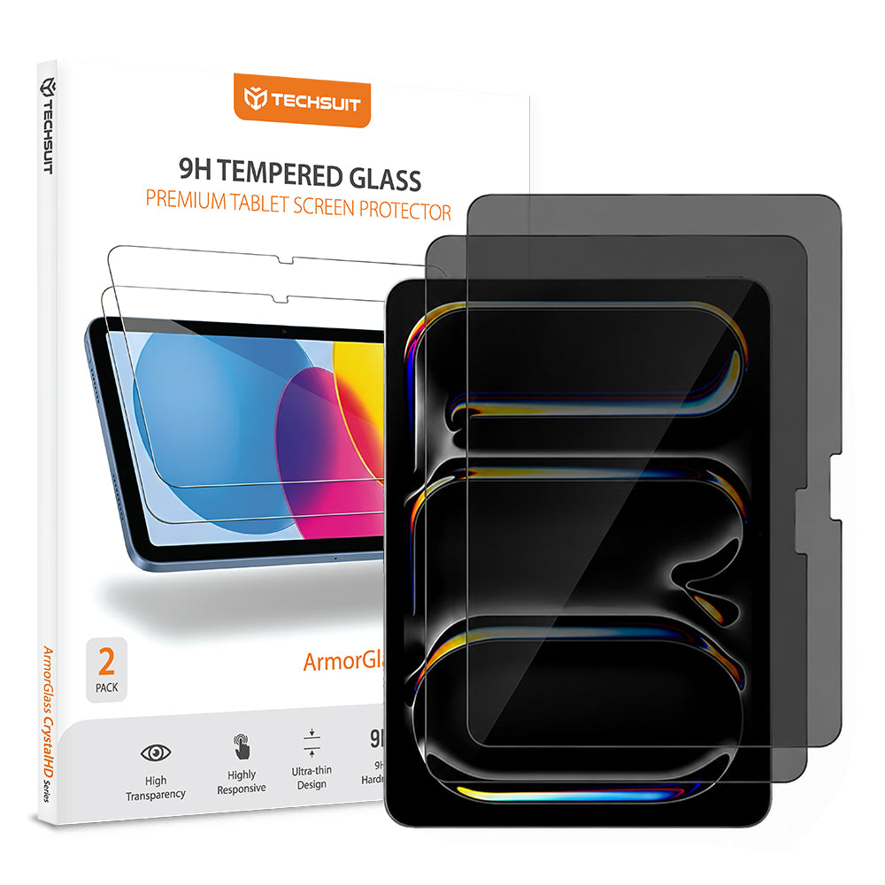 Zaščitna folija zaslona Privacy Techsuit ArmorGlass CrystalHD za Apple iPad Air 13 (2026), kaljeno steklo, polno lepilo, komplet 2 kosa