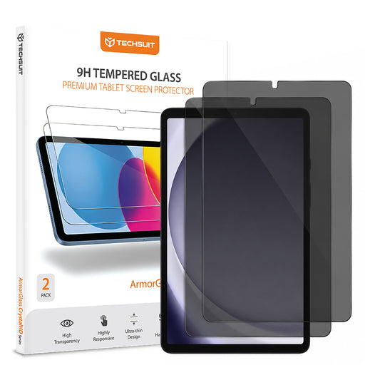 Zaščitna folija zaslona Privacy Techsuit ArmorGlass CrystalHD za Samsung Galaxy Tab A11 / Tab A9, kaljeno steklo, polno lepilo, komplet 2 kosa